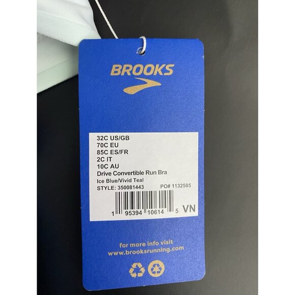 Brooks 32C Drive Convertible Run Blue Vivid Teal Sports Bra Wicking Compression - Picture 7 of 10